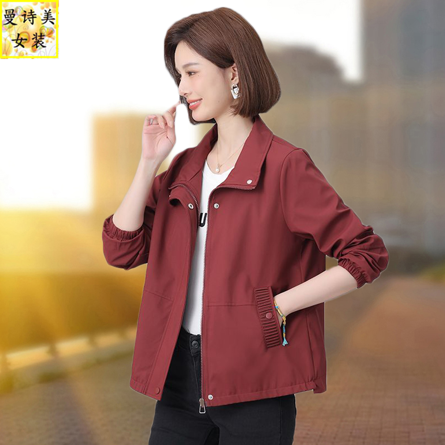 翻领短外套女士风衣夹克休闲上衣