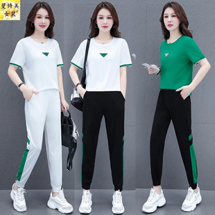 白色冰丝短袖速干运动服套装女装2025年夏季高端薄款夏款休闲时尚