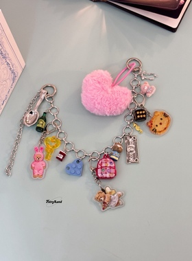 原创甜酷极繁腰链牛仔裤挂饰多元素项链积木小熊kt毛绒包包挂件新