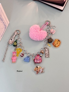 原创甜酷极繁腰链牛仔裤挂饰多元素项链积木小熊kt毛绒包包挂件新