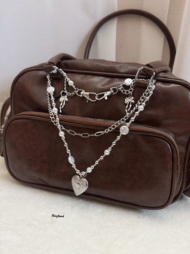 珍珠蝴蝶结爱心相盒银色腰链复古包包挂件混搭项链浪漫挂饰ins风