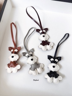 雪纳瑞小狗皮革包包挂件衍缝质感立体挂饰狗狗钥匙扣可爱情侣礼物