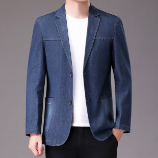 外套中青年休闲夹克商务百搭上衣牛仔西服 牛仔西装 春秋款 高档男士