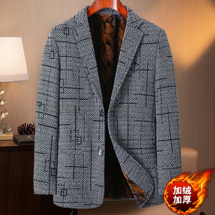 西装 新款 上衣中青年修身 高档休闲加厚加绒西服男士 保暖外套 秋冬季