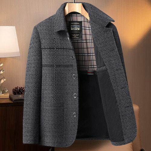 中年男士夹克加绒加厚毛呢保暖