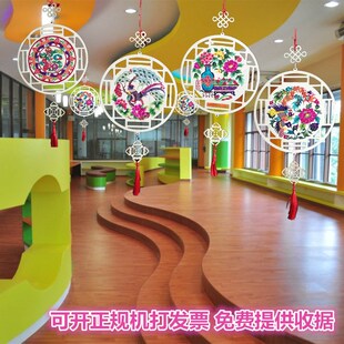 幼儿园走廊教室创意吊饰木质白胚京剧脸谱挂饰复古中国风手工剪纸