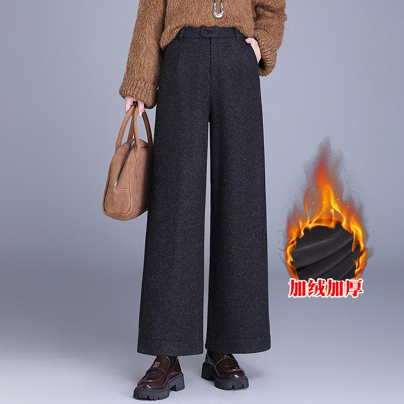 毛呢阔腿裤女士秋冬季加绒加厚直筒裤子高腰垂感小个子妈妈九分裤,女装/女士精品,休闲裤,淘宝优惠券,粉丝福利购,淘宝优惠卷