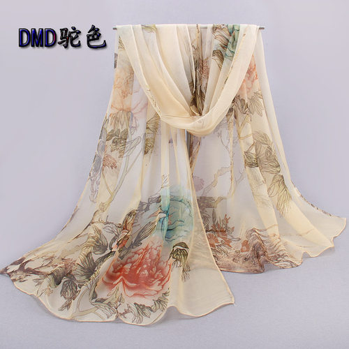 新款时尚乔其雪纺牡丹花春秋纱巾