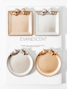 金银色蝴蝶结树脂托盘首饰碟戒指项链收纳盘饰品拍照摄影背景道具