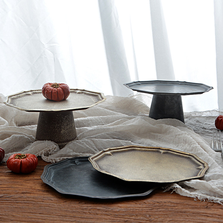 复古花边做旧铁艺托盘高脚面包水果盘收纳盘静物美食拍摄甜品台