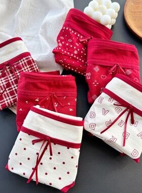 【80-130斤】3928#圣诞宝贝~可爱甜心棉质碎花中腰波点中腰女内裤