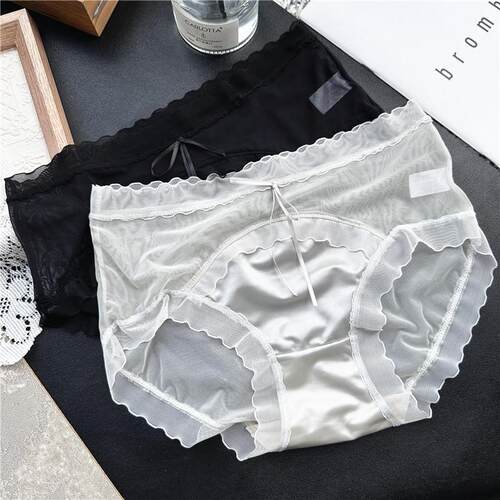 【90-125斤】2233凌晨的街#网纱冰丝荷叶边可爱性感透气女内裤