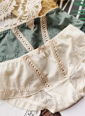 【80-120】1867复古森系#性感系带镂空荷叶边低腰可爱女内裤