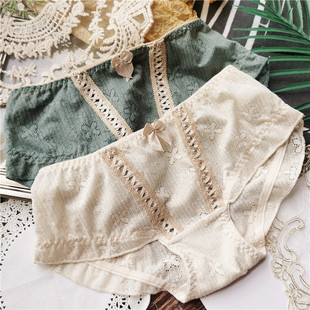 1867复古森系 120 性感系带镂空荷叶边低腰可爱女内裤