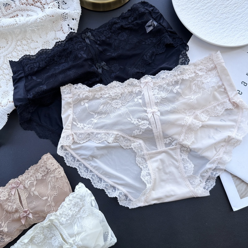 【80-135斤】3852#生活浪漫~甜美可爱性感冰丝蕾丝中腰女内裤