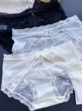 【80-130斤】3788#取悦自己~缎面轻奢冰丝蕾丝性感中腰女内裤
