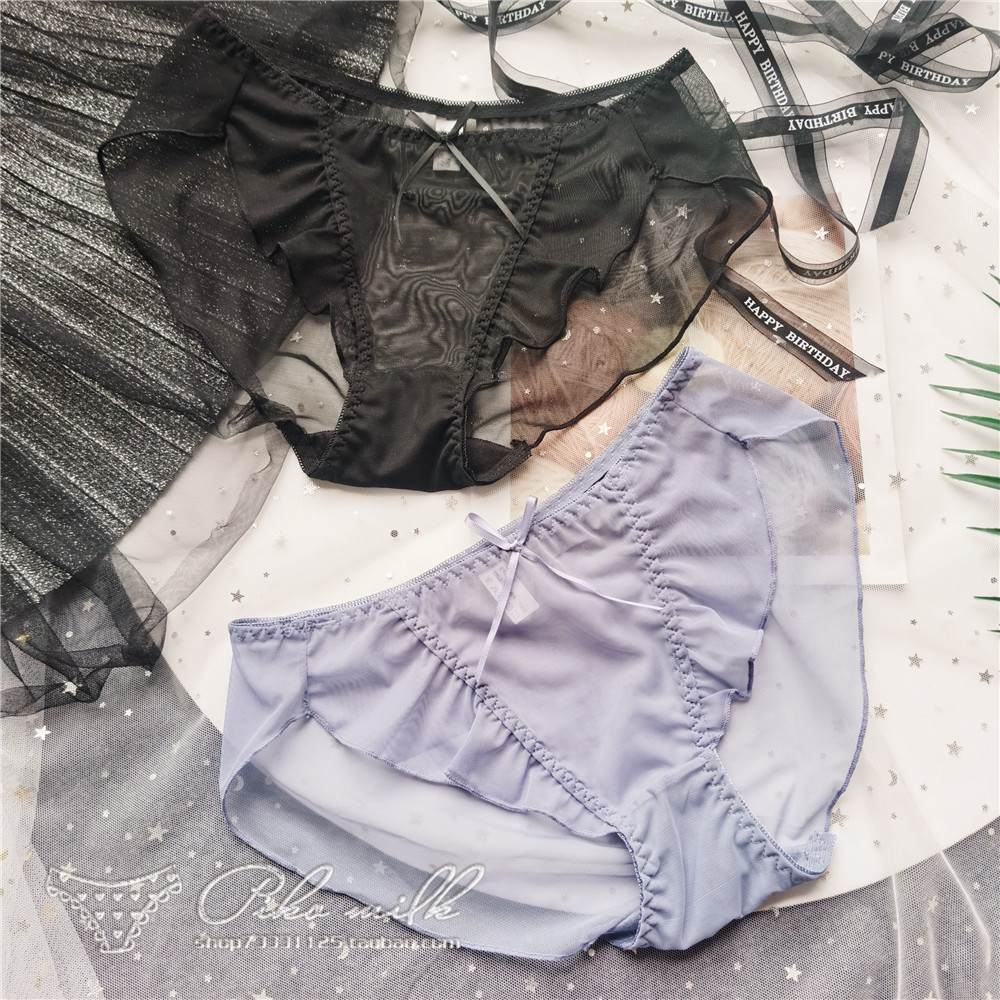 木耳边网纱透视可爱风蝴蝶结内裤