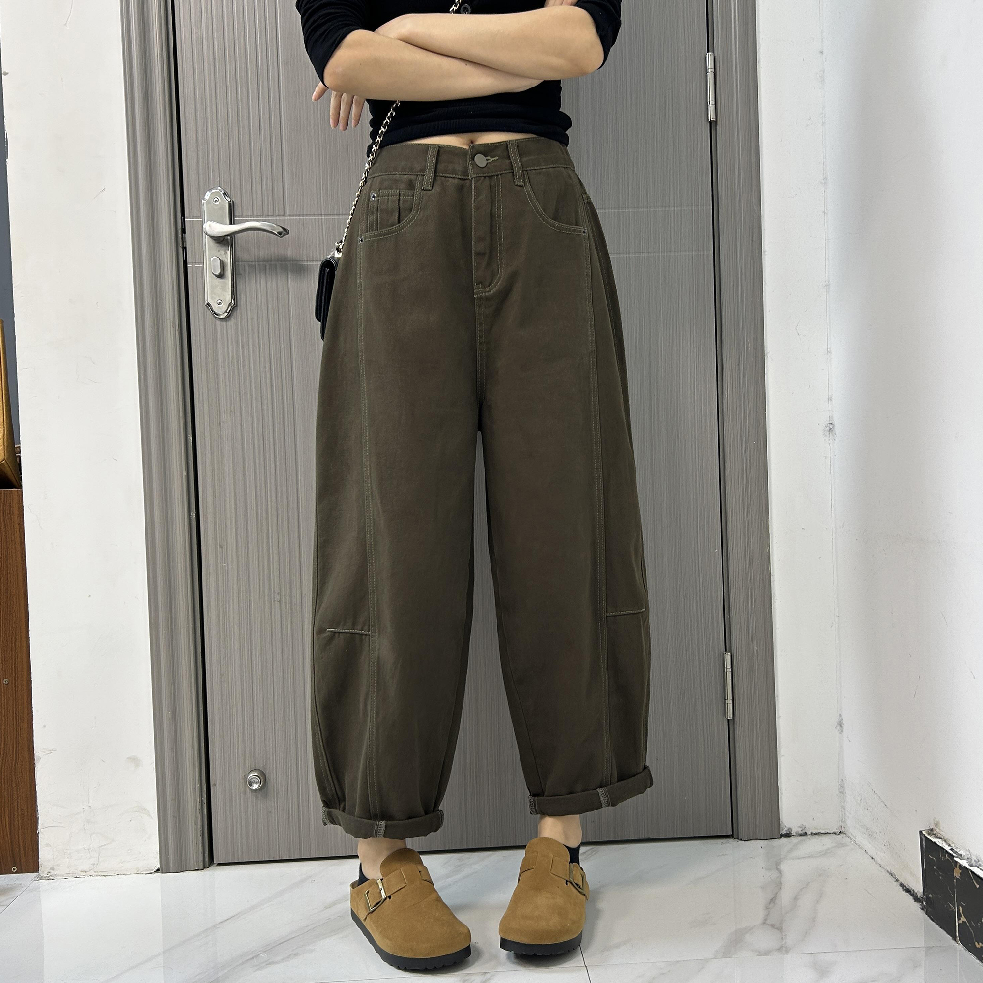 时尚减龄大码阔腿牛仔裤女春秋季胖mm宽松显瘦老爹萝卜百搭休闲裤