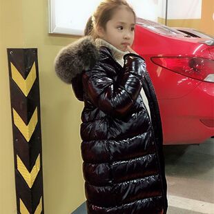 反季特卖亮面儿童羽绒服中长款过膝加厚大毛领韩版宝宝男童女童潮