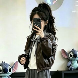女童春秋季皮衣外套2026新款儿童秋款时尚显瘦短款韩版上衣学生款