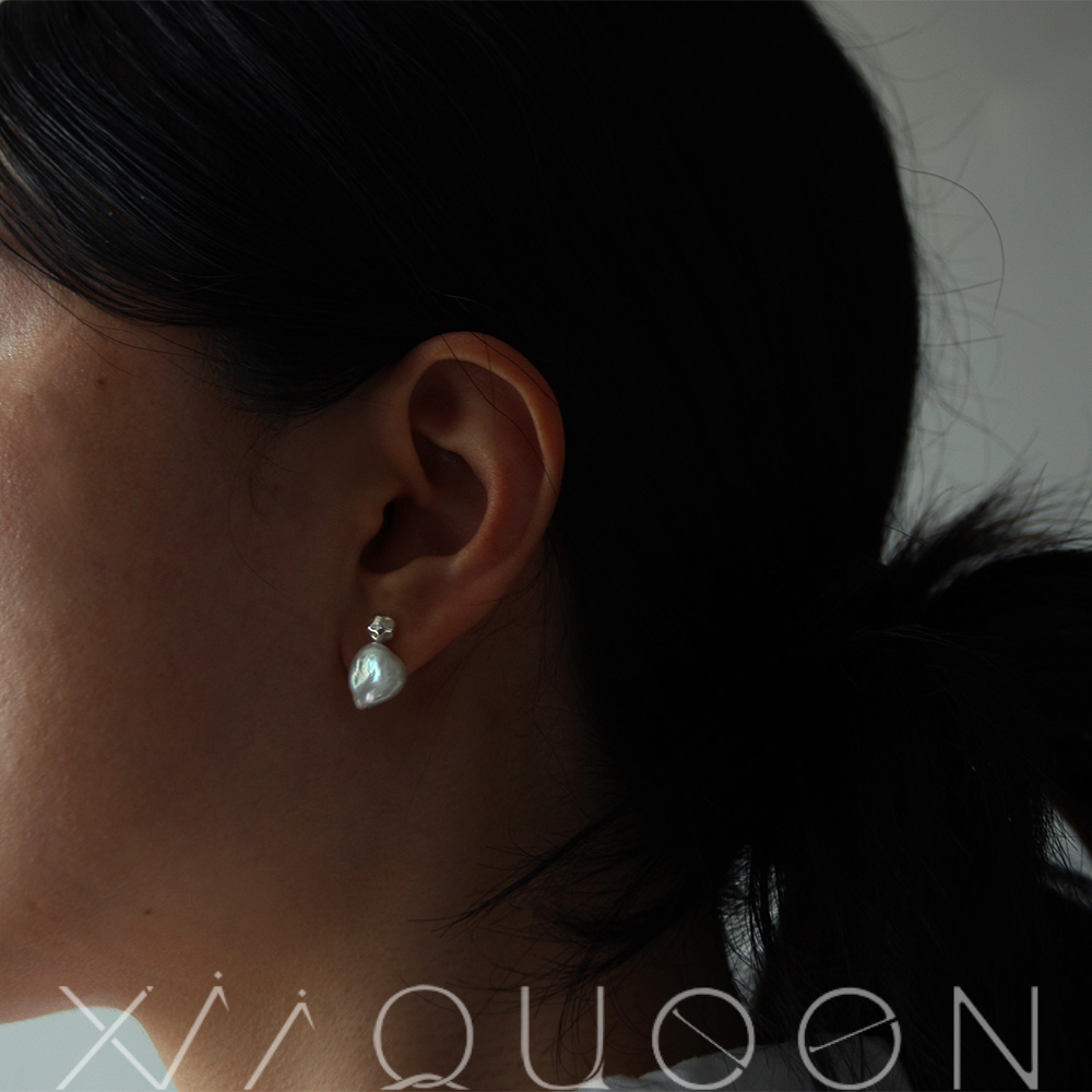 Xii天然怪石头珍珠淡淡蓝纯银耳钉ins简约小众设计s925纯银耳饰OL
