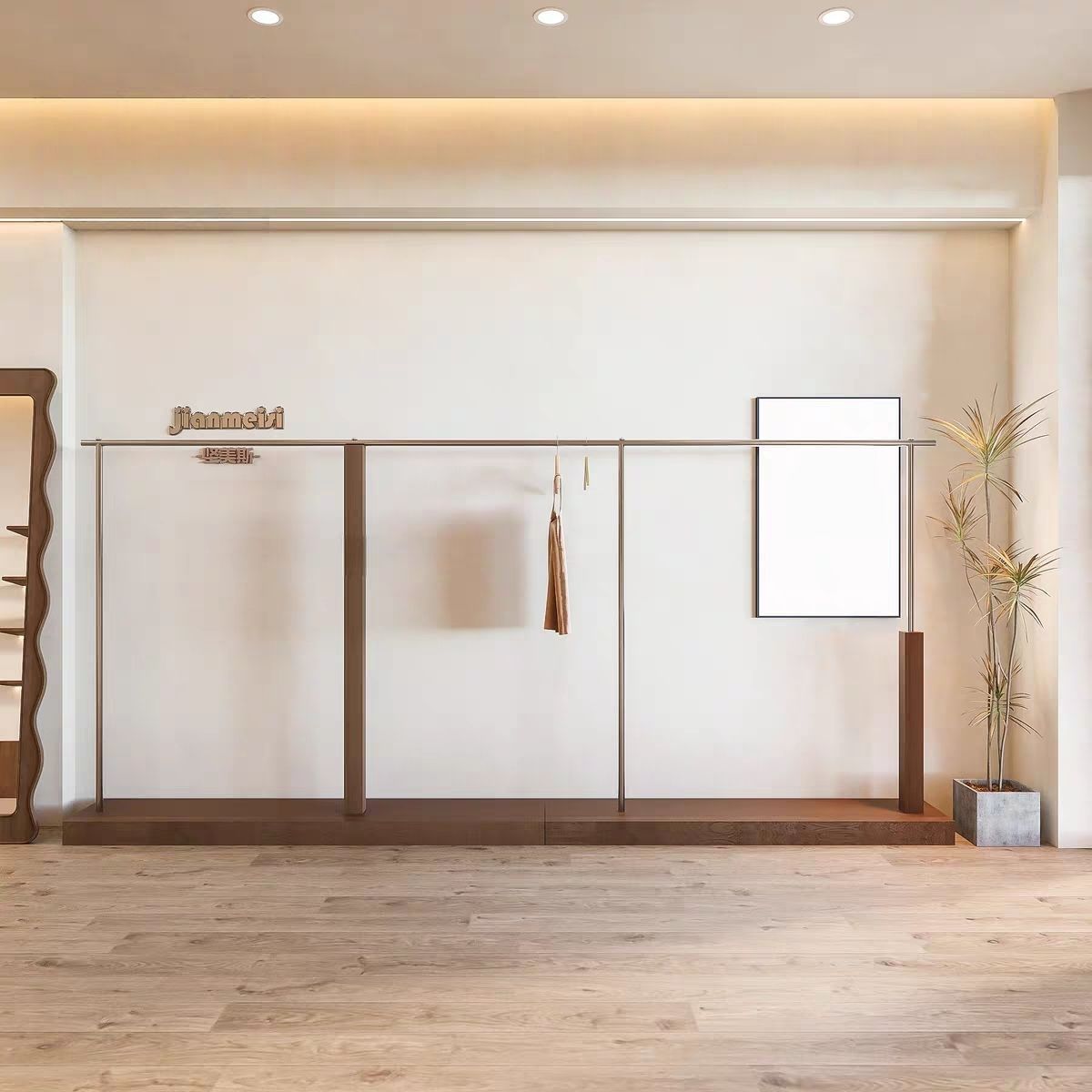 服装店高档落地展示架不锈钢木质女装店货架挂衣架中岛侧挂陈列架