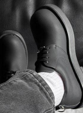 ALKE 复古炭黑色大头德比鞋米奇写厚底百搭纯色圆头男女情侣款