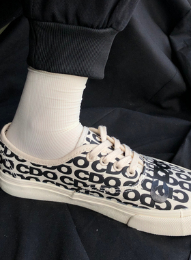 ALKE 字母印花cdo一脚蹬帆布鞋系带低帮 男女情侣款