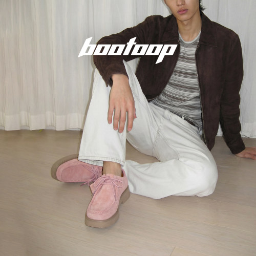 bootoop廓形商店粉色厚底袋鼠鞋增高老钱风方头小皮鞋男款乐福鞋