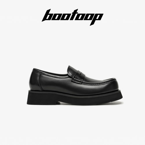 bootoop廓形商店方头皮鞋大头厚底增高休闲鞋真皮一脚蹬乐福鞋男