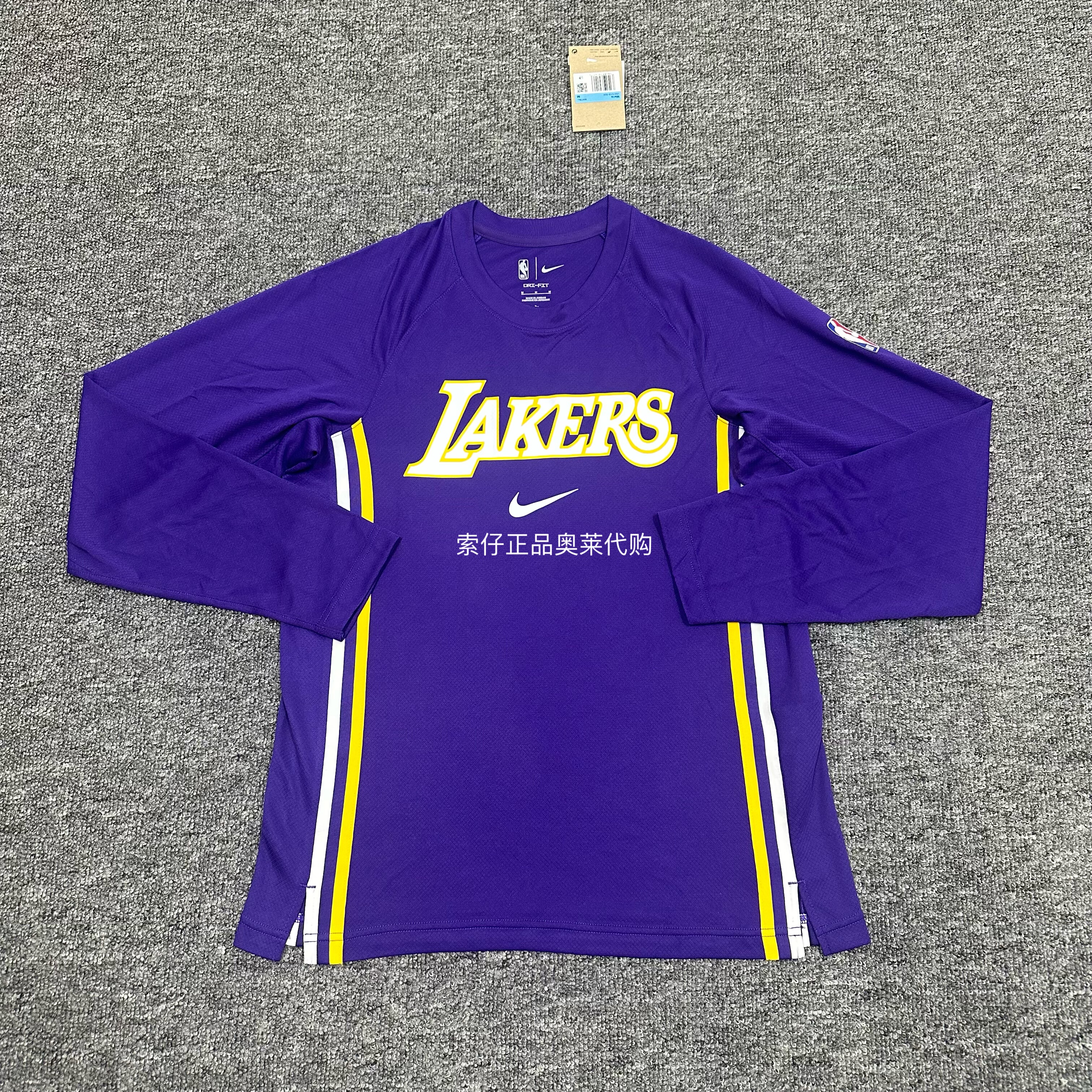 正品Nike耐克 NBA洛杉矶湖人紫金男子训练速干圆领长袖T恤 HM7019
