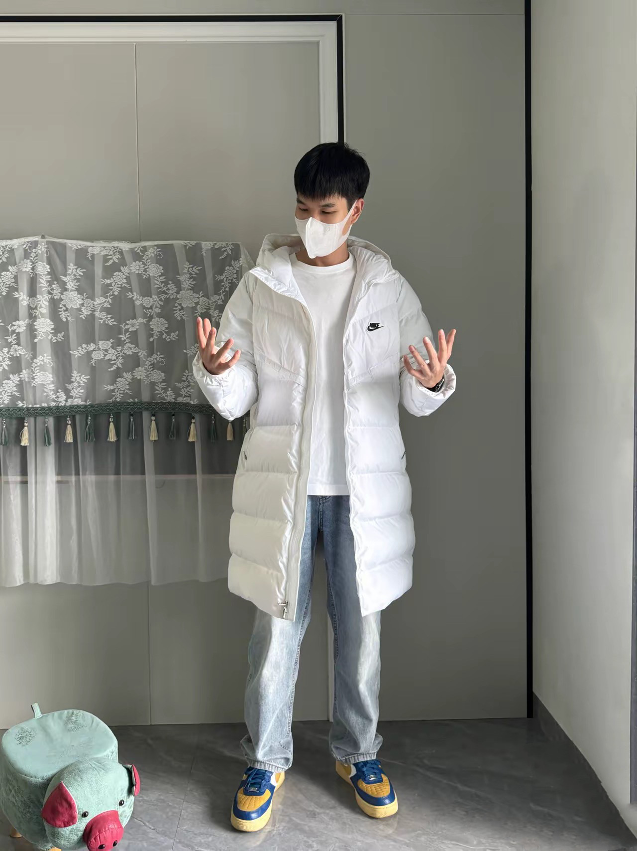 正品Nike/耐克 秋冬保暖男子白色中长款羽绒服防风外套CU4409-100
