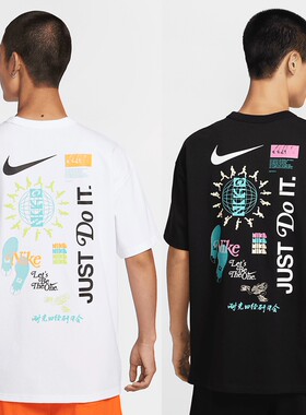 正品Nike/耐克 男子短袖背面印花圆领透气运动休闲半袖T恤 HM4454