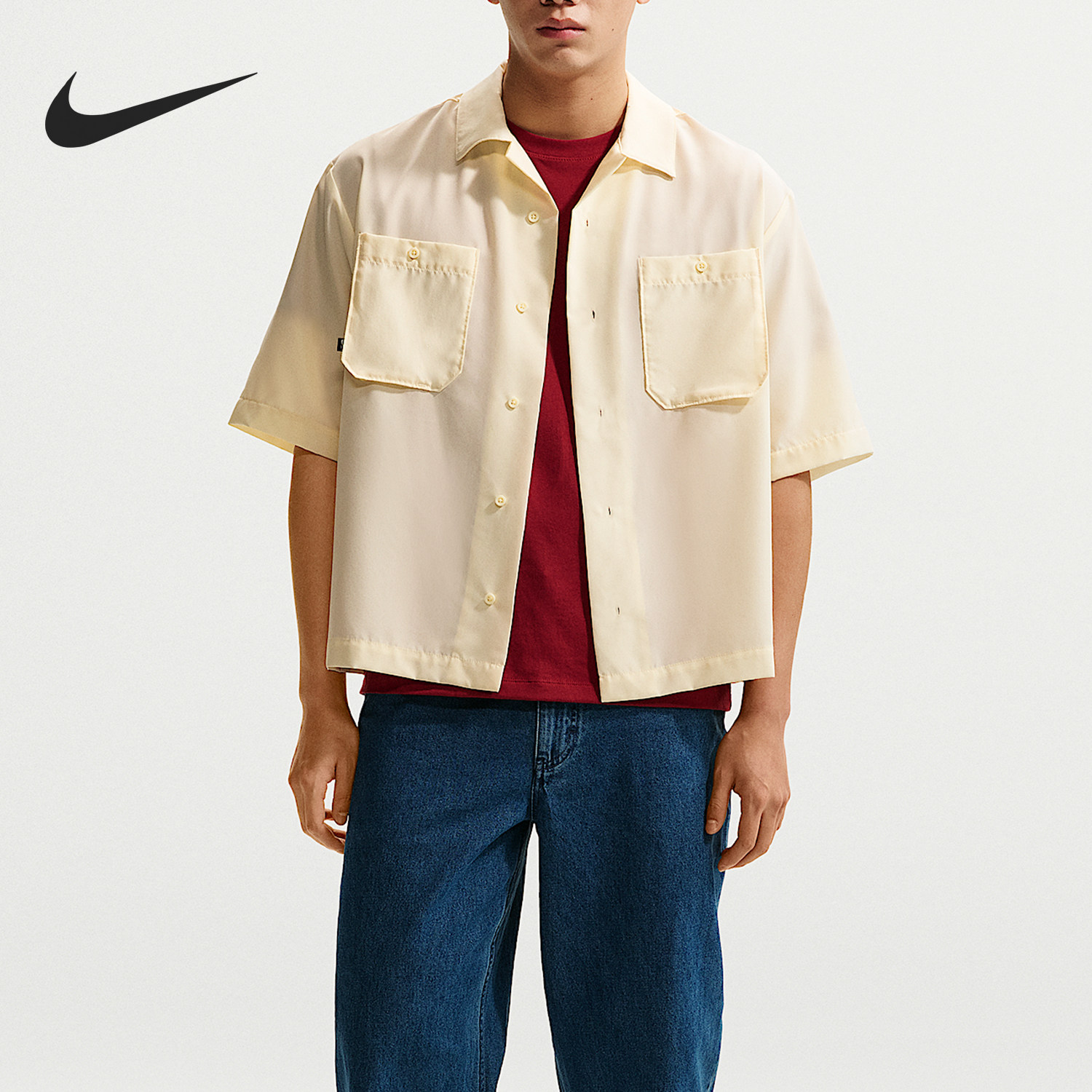 Nike耐克男装2026夏季新款蜜瓜图案翻领衬衫休闲短袖衫IF1076-113