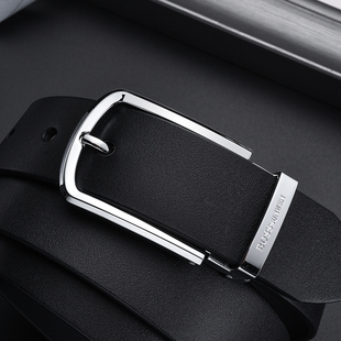 BOSSSUNWEN时尚年轻复古针扣皮带男真皮头层牛皮商务休闲腰带裤带