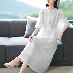 白色连衣裙2026新款春夏设计感木耳领大码系带很仙女巨好看的裙子