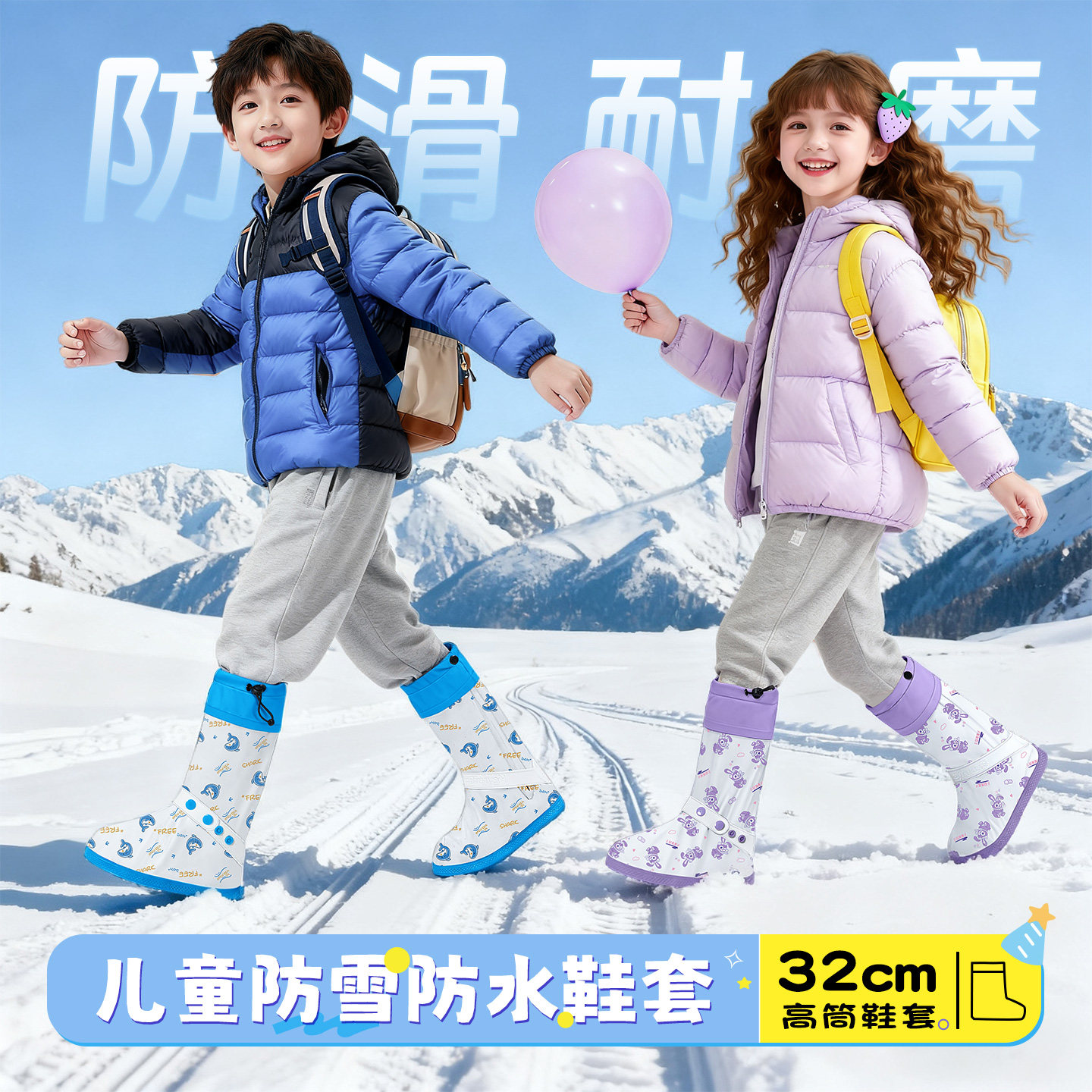 防雪鞋套儿童雨鞋套防水防滑加厚耐磨雪地玩雪脚套学生上学用雨靴