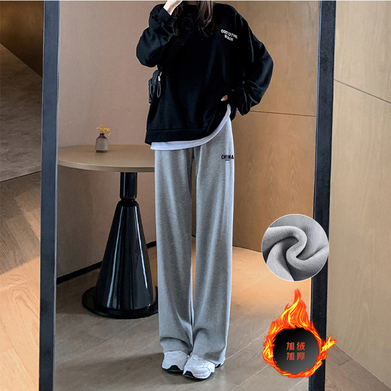 加绒厚纯色运动卫裤男女春