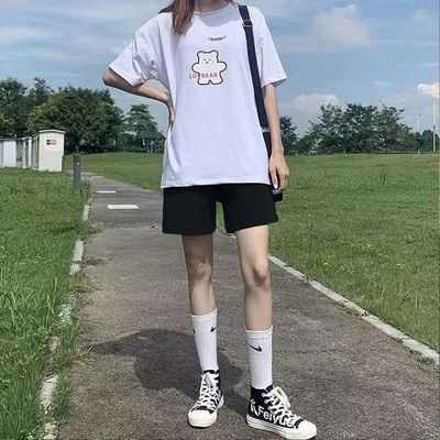 美式复古街头纯色直筒运动短裤子