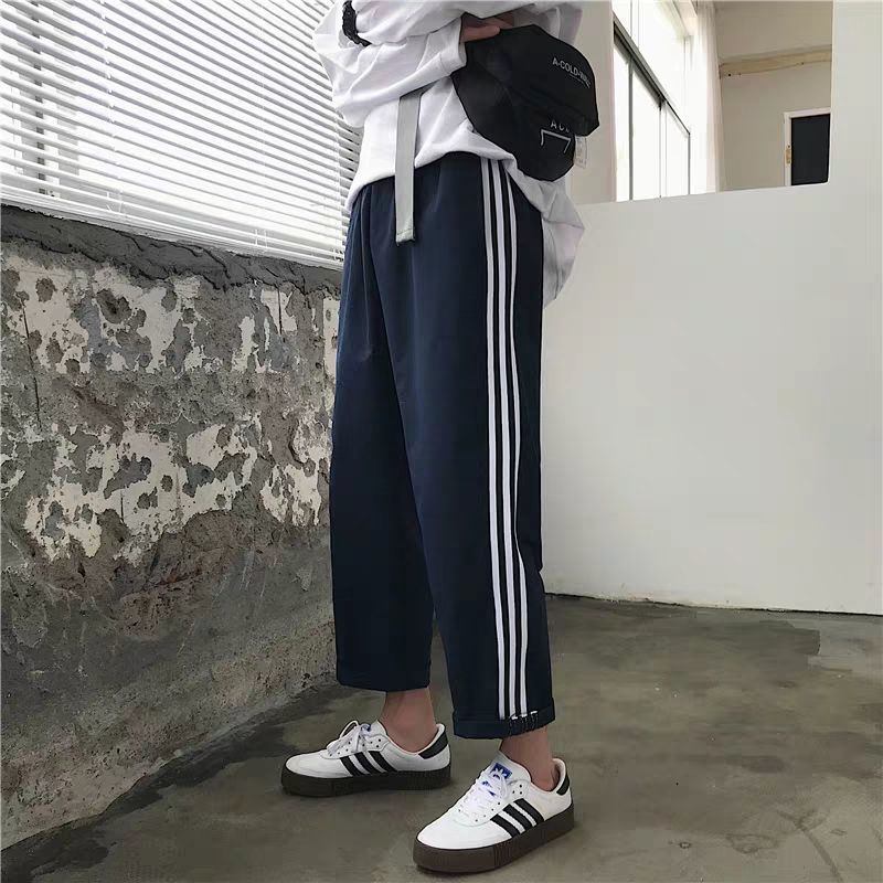 二三条杠直筒裤子男女款校