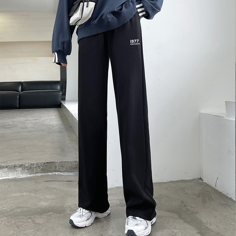 黑色直筒休闲裤秋冬季高腰