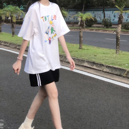 条纹运动短裤男女夏季直筒
