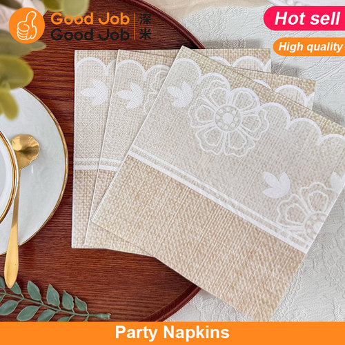 Linen Pattern Flower Paper Napkins Party亚麻布花纹高级餐巾纸