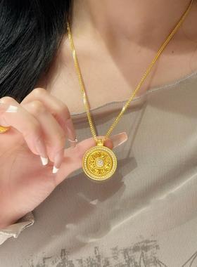 圆盘转运珠项链古法镶钻黄金色八宝罗盘项坠金店同款吊坠饰品首饰