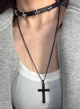 y2k复古辣妹暗黑十字架choker哥特朋克风叠戴项链小众设计感项圈
