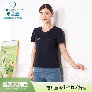 2025年夏季 薄款 米兰登中老年妈妈装 新款 女上衣 短袖 圆领针织T恤衫