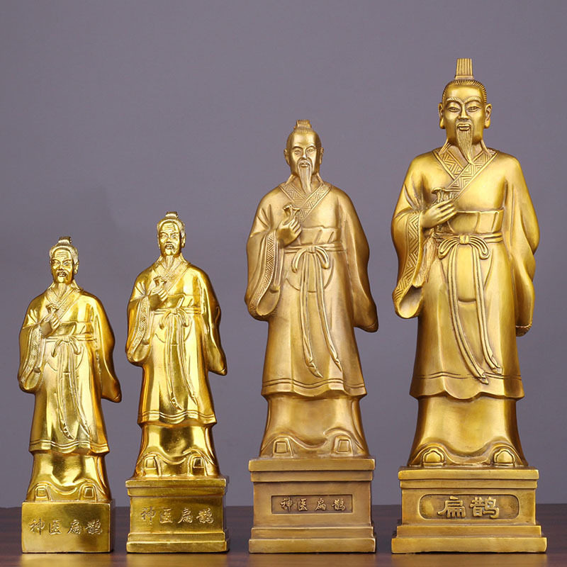 黄铜扁鹊药王像五大名医药店摆件