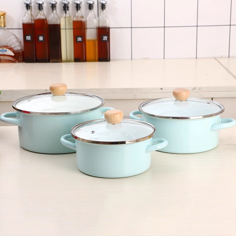 加厚搪瓷锅18-24搪瓷汤锅双耳汤煲奶锅珐琅锅家用电磁炉燃气通用