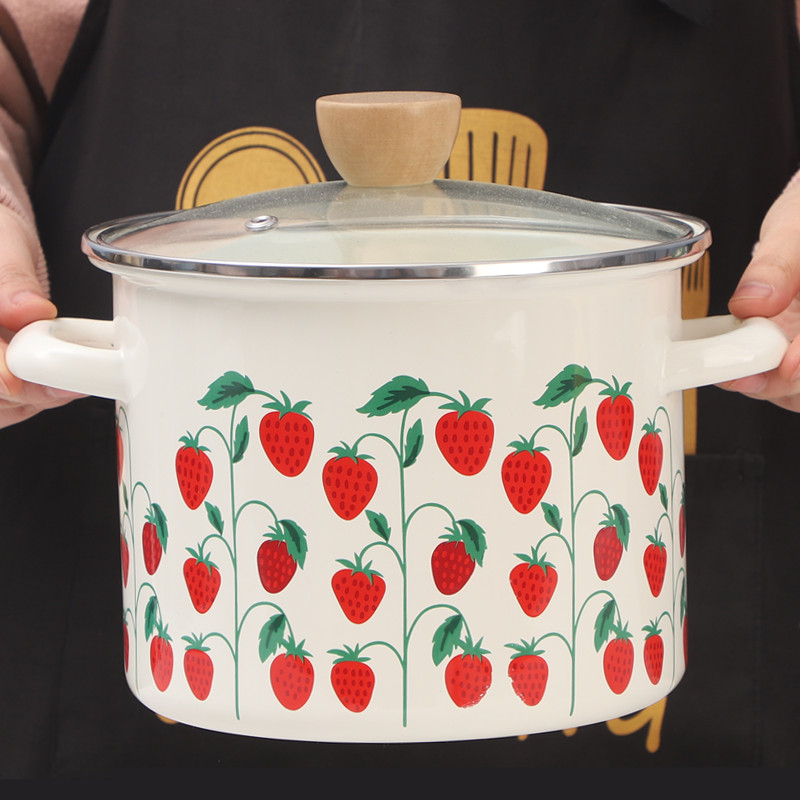 【赠运费险】18-26珐琅面粉高汤锅 搪瓷煮粥锅收纳桶大米桶炖汤桶
