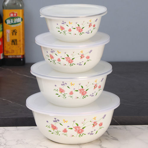 搪瓷保鲜碗 带盖子沙拉搅拌碗搪瓷饭碗汤碗菜碗冰箱保鲜盒 - 封面